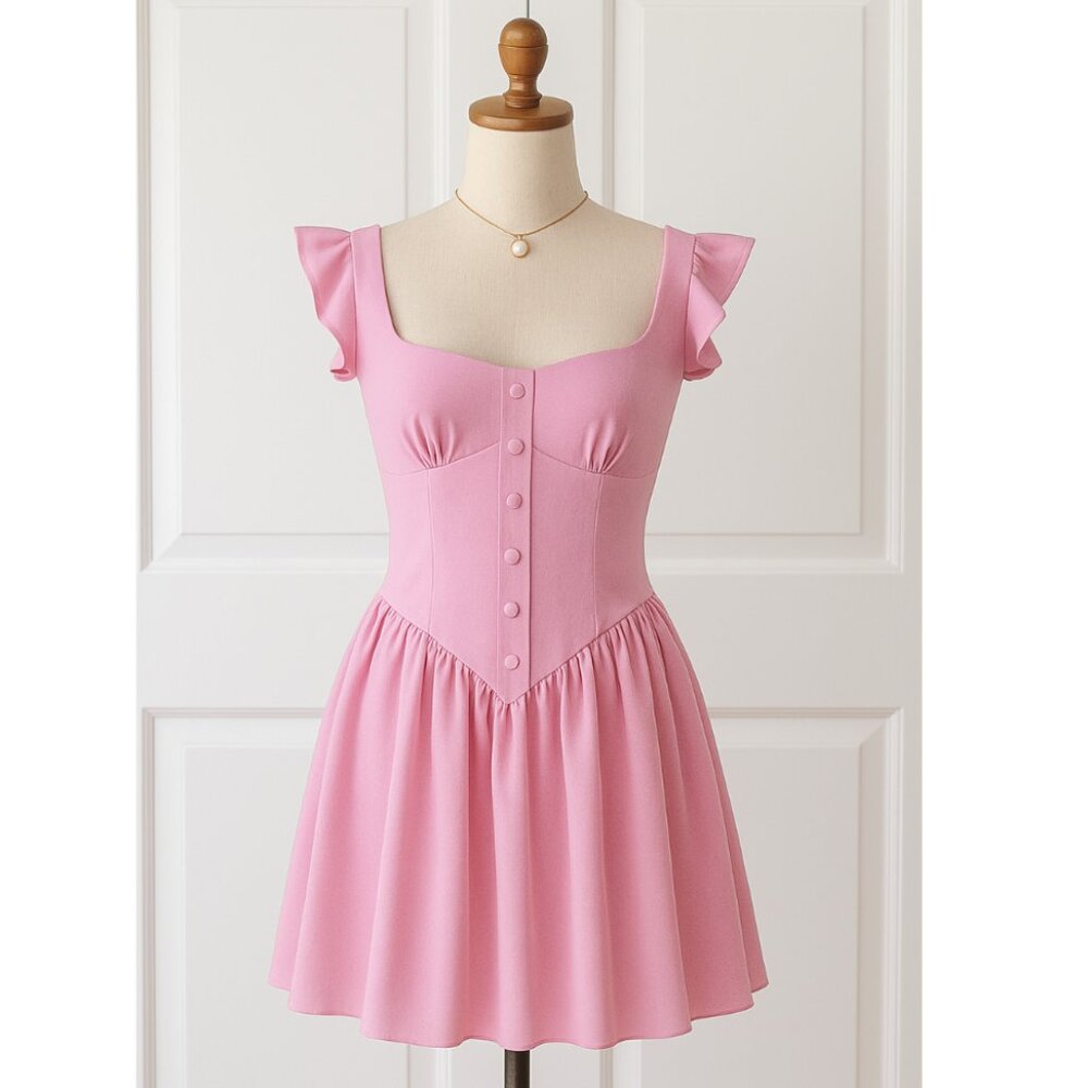 NWT AMANDA UPRICHARD Pink Holland Spring Dress Flutter Sleeve